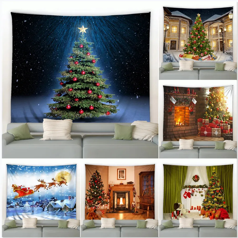 Tapices Decoración navideña Tapiz para colgar en la pared Árbol de Navidad Medias para chimenea Regalos Tapiz para dormitorio Sala de estar Dormitorio 231101