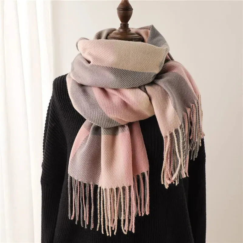 Scarves Winter Plaid Cashmere Blanket Scarf Fashion Design Thick Warm Pashmina Travel Shawl Wraps With Tassel Poncho Stoles Echarpe 231101