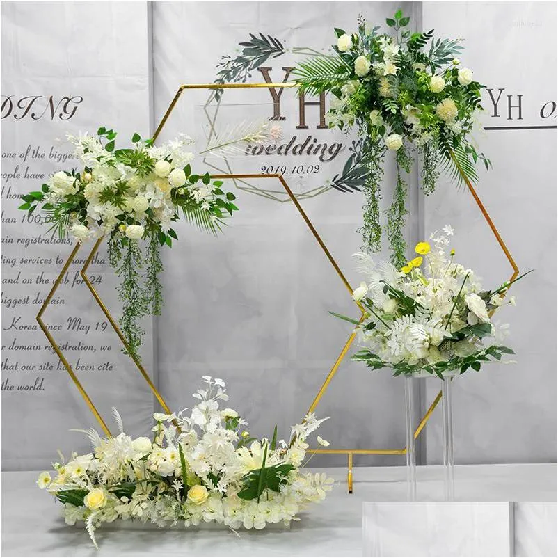 Décoration de fête Décoration de fête 2 pièces Hexagone brillant Arc de mariage Décor Toile de fond Stand Fleur Géométrique Accueil Drop Livraison Maison Jardin Dhmli