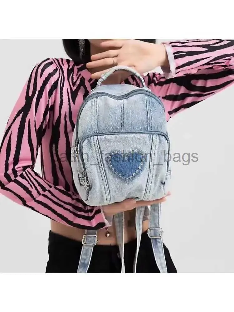 Rucksackstil Andere Taschen Denim Y2K -Rucksack in kleiner Größe mit verschönerten Erde cool