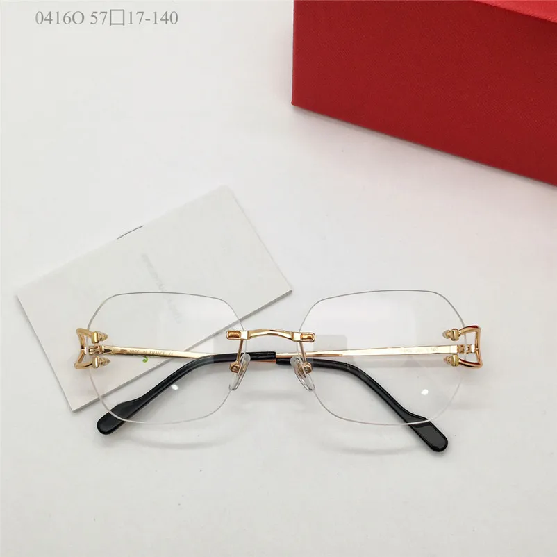 Nouveau design de mode hommes et femmes lunettes optiques 0416O monture en métal sans monture facile à porter style simple et populaire lunettes à lentilles claires polyvalentes