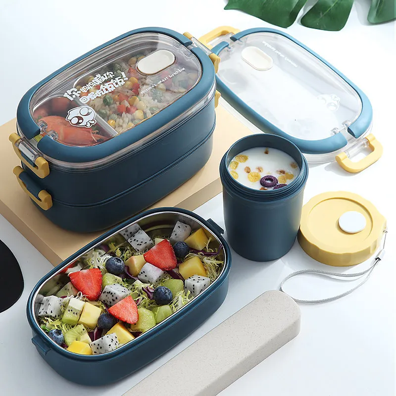 Lunch Boxes Multilayer Bento Box de estilo japonês portátil ao ar livre 304 lancheira térmica de aço inoxidável para crianças com compartimento de comida 2303331
