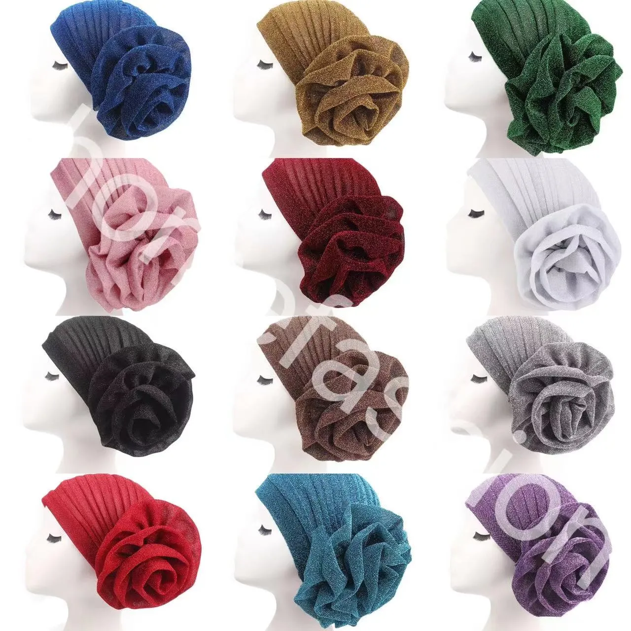 Feesthoeden Vrouwen Elastische Glitter Grote Bloem Tulband Beanie Dames Haarbescherming Hoeden 12 Kleuren C422