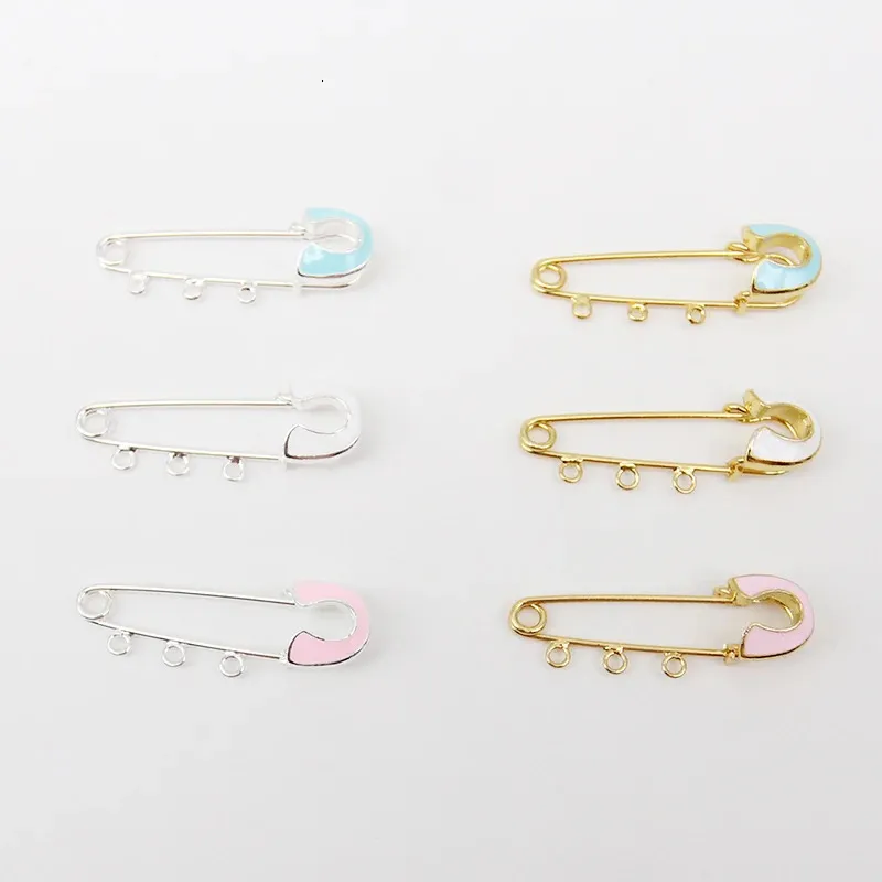 men03 Islamic Enamel Safety Pin with Gold and Silver Plating - 4cm/3 Loop, Pink and Blue - Small Baby Safety Pin Brooch (230616)