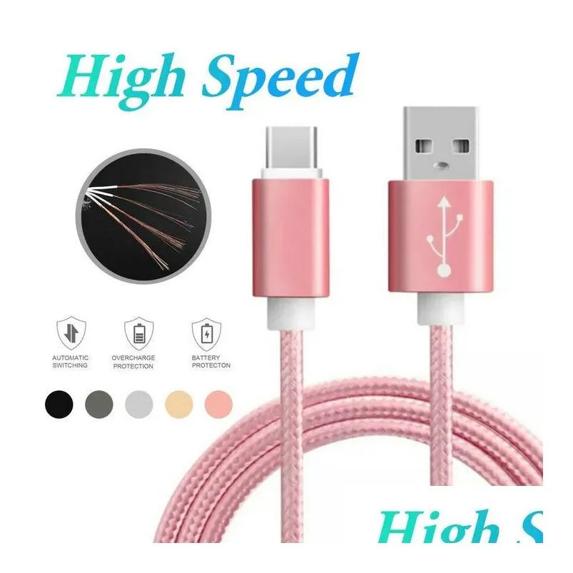 Cabos de telefone celular de alta qualidade tipo C USB 3Ft 6Ft 10Ft para Android Carregador de velocidade personalizado Sincronização de cabo de dados Celulares Drop Delivery Dhxrr