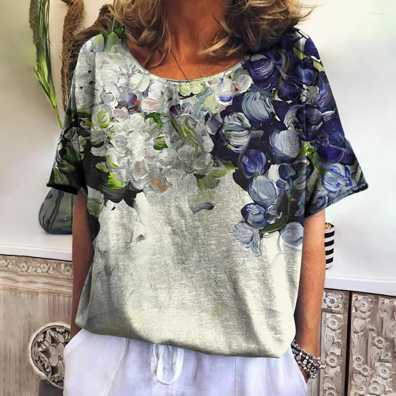 T-shirt da donna T-shirt con stampa floreale 3d T-shirt da donna moda estiva T-shirt di grandi dimensioni Abbigliamento donna Manica corta allentata femminile di tutti i giorni