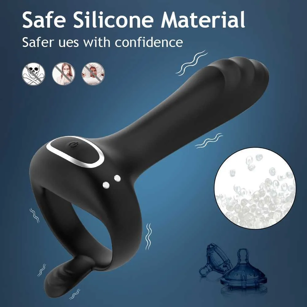 vibrating thrusting prostate massager with dual cock rings THORY