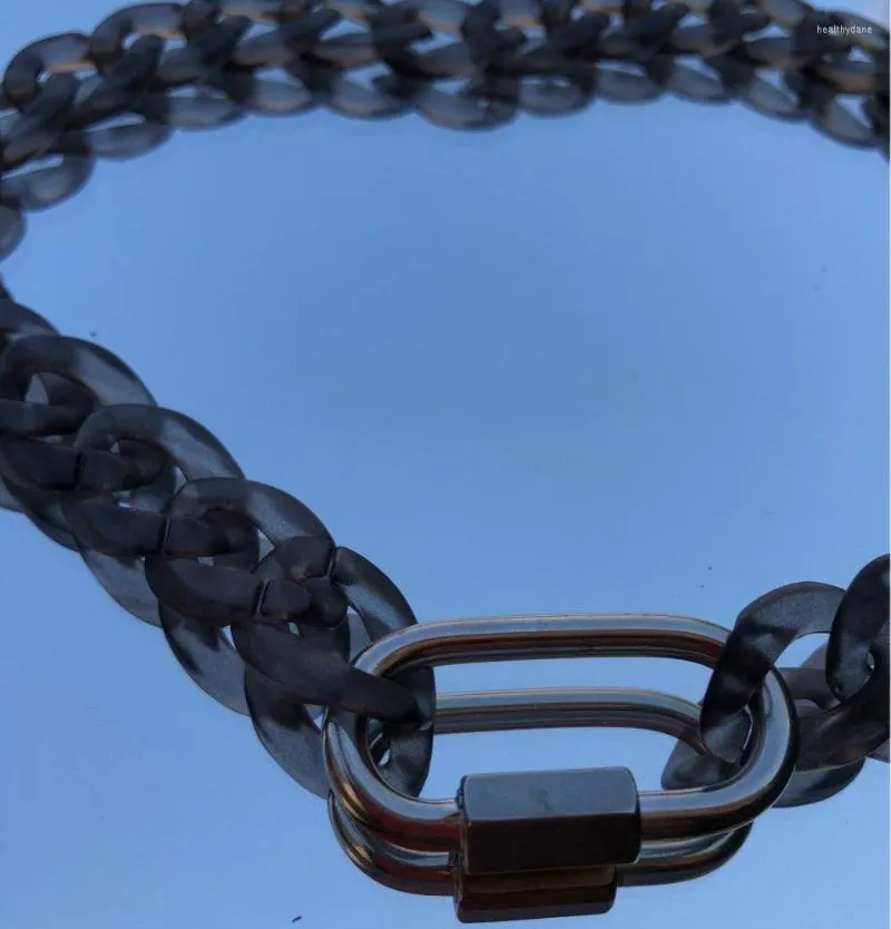 Choker Fishsheep Acryl Black Chain Lock Pendant ketting voor mannen Women Hip Hop Long Buckle 2023 Fashion Jewelry