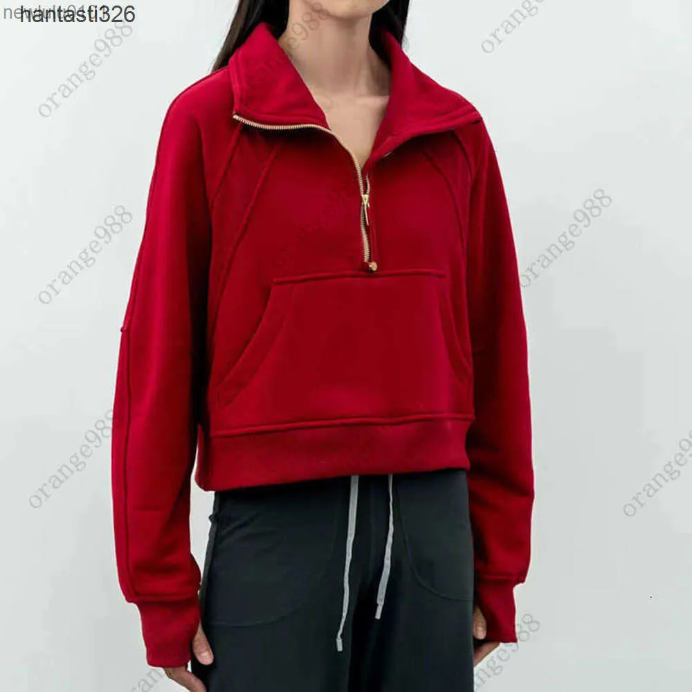 Completi da yoga LU-99 Felpe con cappuccio fitness da donna Giacca da corsa Felpa sportiva da donna con mezza cerniera Felpa spessa allentata stile corto con pile per il pollice Sportwear8