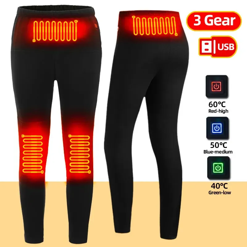 Unisex Electric Heated Pants USB Rechargeable Winter Warming Leggings Lightweight Ski Trousers