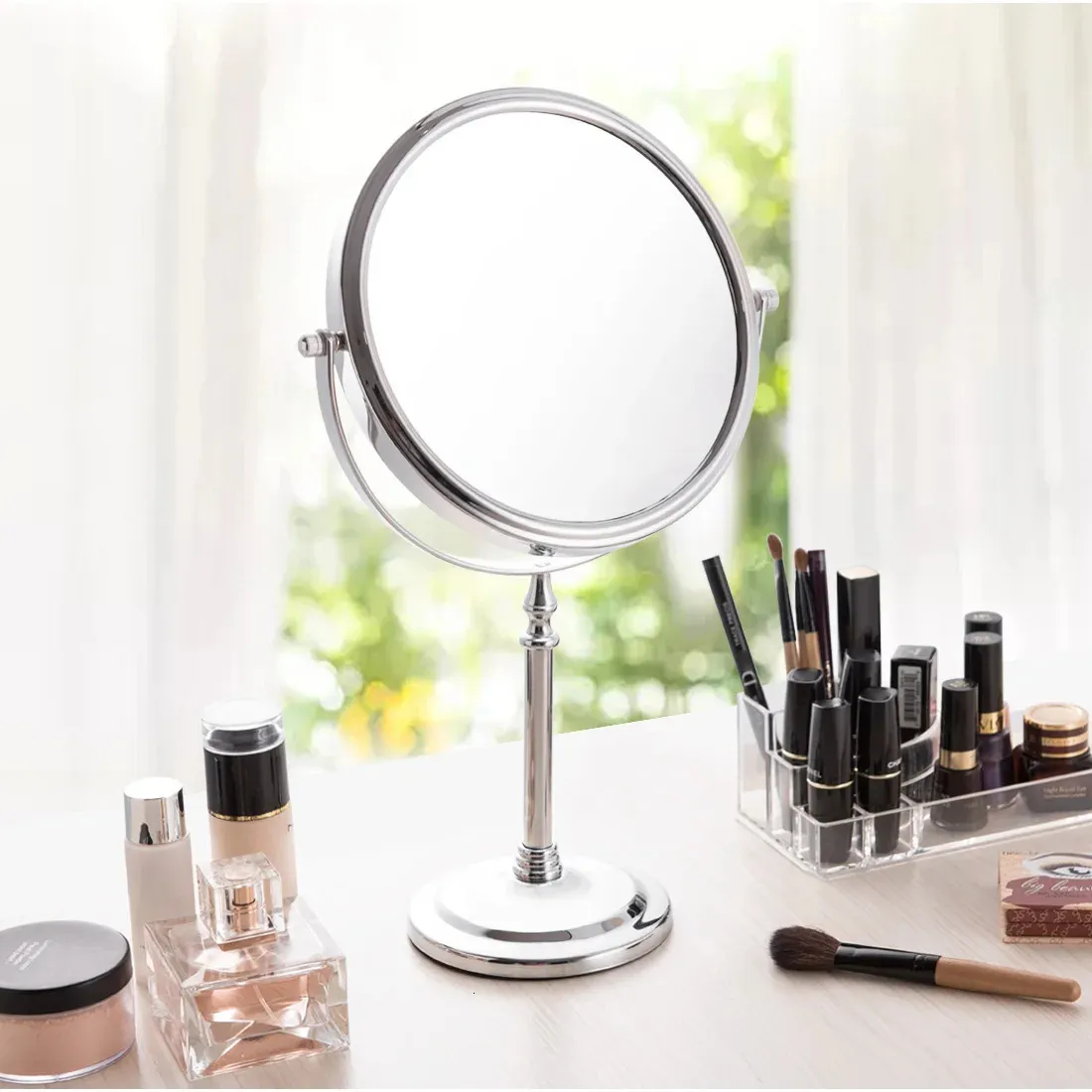 Espelhos compactos 8 polegadas 5X 7X 10X Ampliação Espelho de maquiagem 360 Rotating Professional Desktop Cosmetic Mirror 8 "Suporte de lupa dupla face 231102