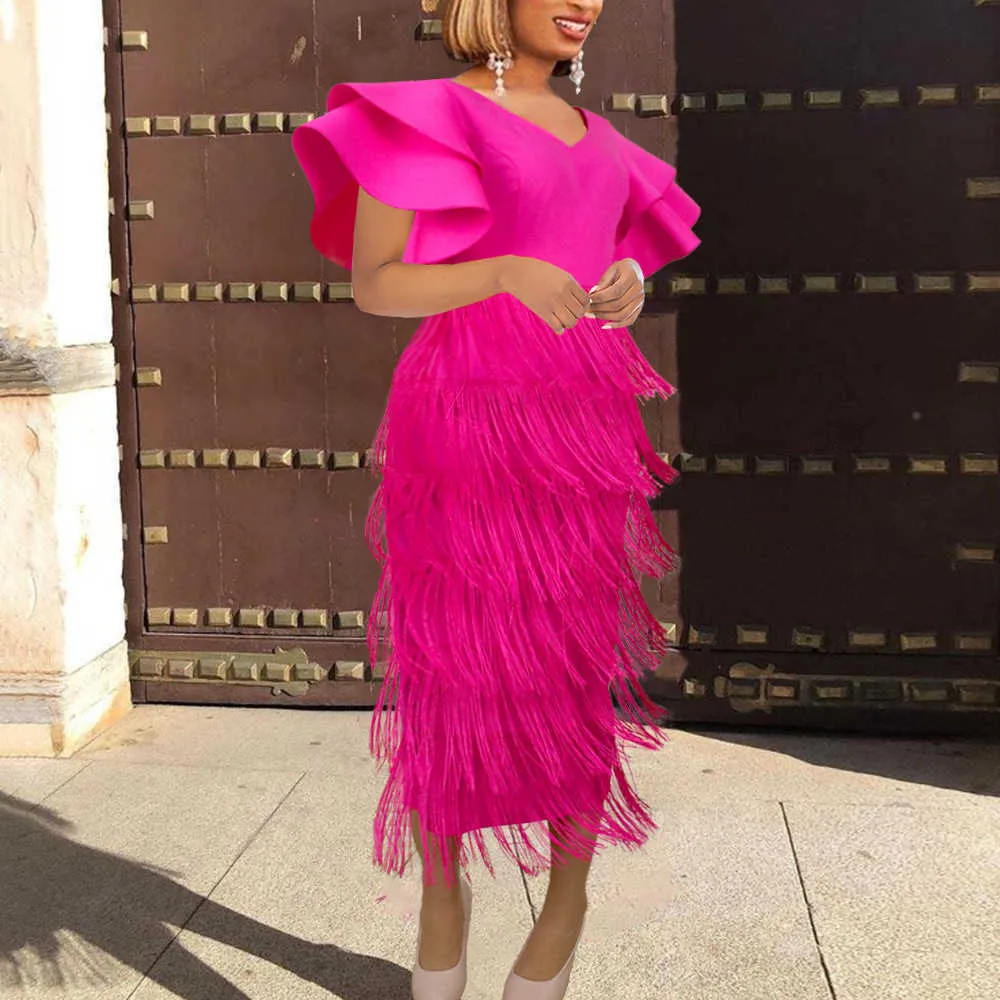 Elegant Fringe Tassel Fringe Dress for Plus Size Women