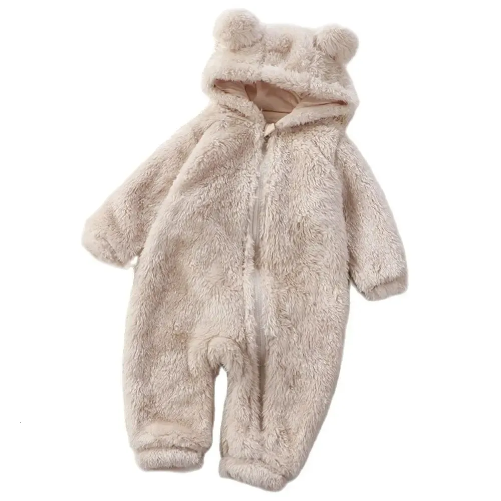 Macacões Bebê Meninas Meninos Roupas de Inverno Snowsuit Teddy Bear Onesie Outfit Born Fleece Macacão Romper Casaco Com Capuz Terno para 0-36M 231101