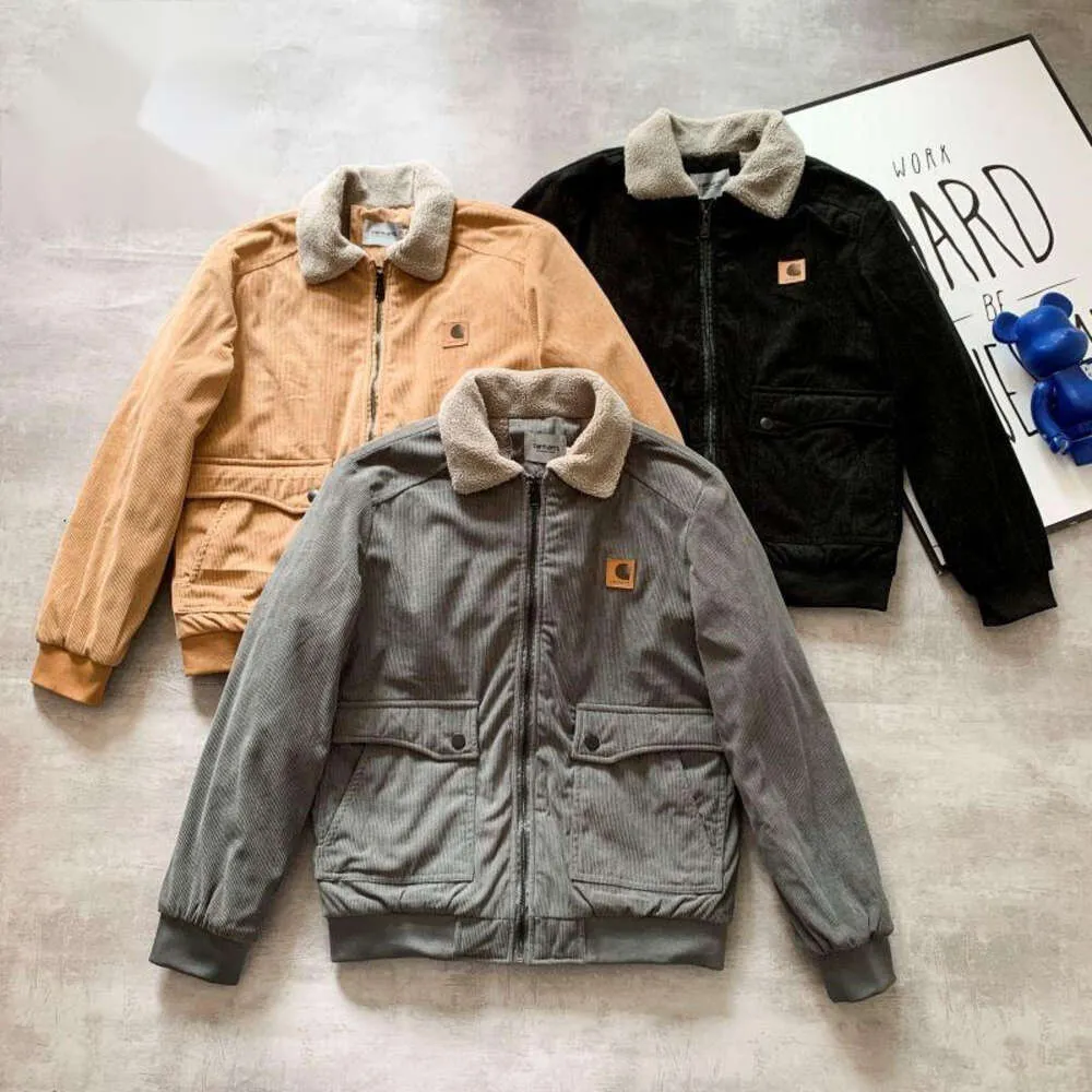 Retro ootd corduroy jackets män kvinnor arbetar kläder carhar designer jacka lamm fleece polo krage cardigan coat mäns vinter varma jacka jacka