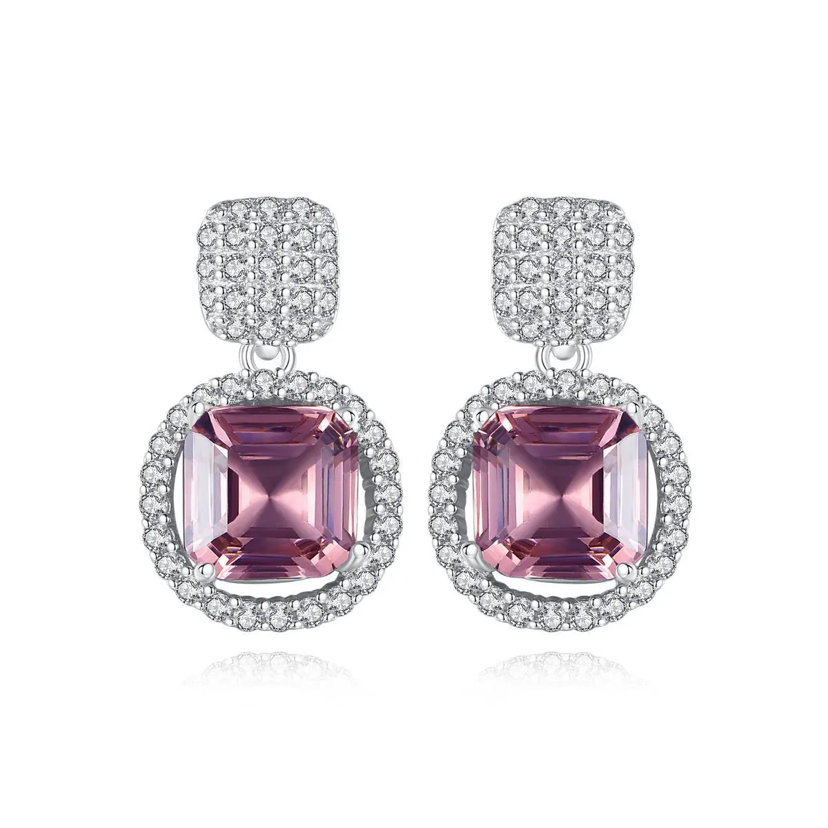 Boucles d'oreilles pendantes carrées en Morganite en argent S925, Micro ensemble de boucles d'oreilles en Zircon plein de diamants, mode européenne pour femmes, boucles d'oreilles haut de gamme pour fête de mariage, bijoux polyvalents, cadeau SPC