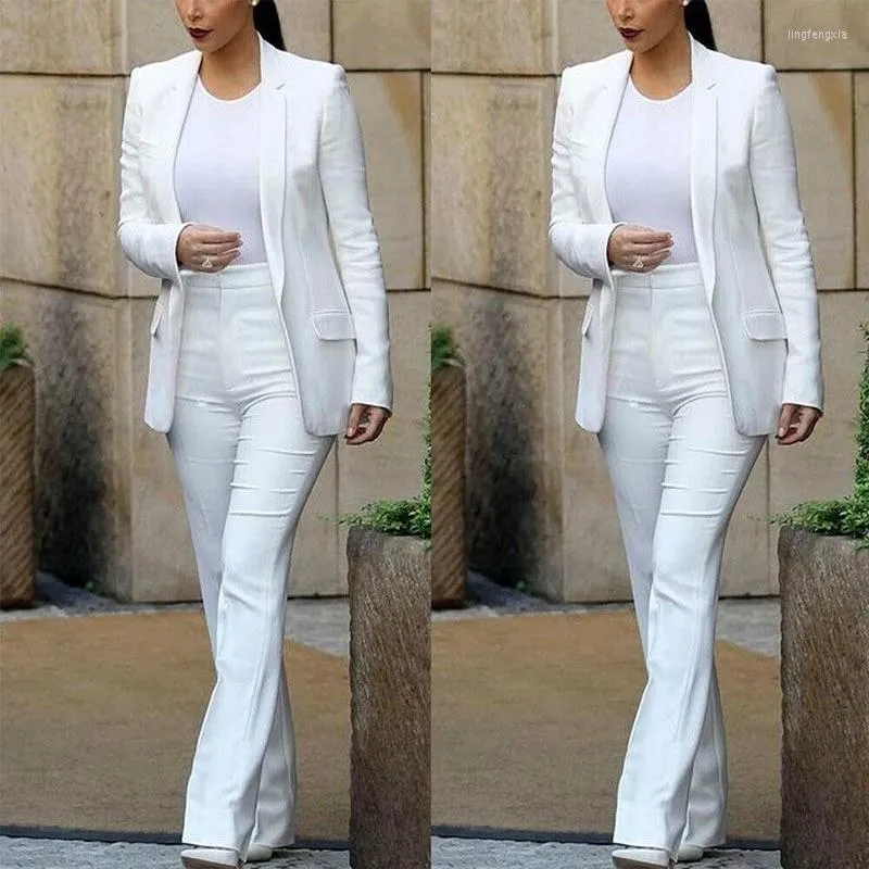 Tweedelige broek voor dames Aangepast Spring Witte Women Suits Pant Suit 2 Sets Blazer Jacket broek voor Feminino Autumn Office Casual