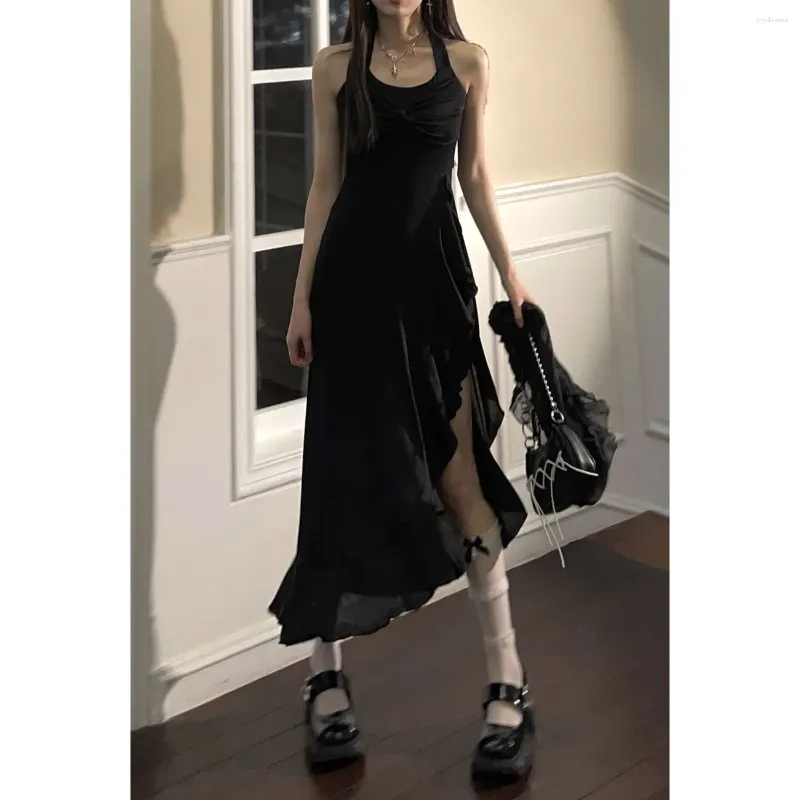 Arbeit Kleider Sommer Schwarz Vintage Zwei Stück Set Frauen Schlank Y2k Elegante Midi Kleid Weibliche Koreanische Mode Süße Strap Anzüge 2023