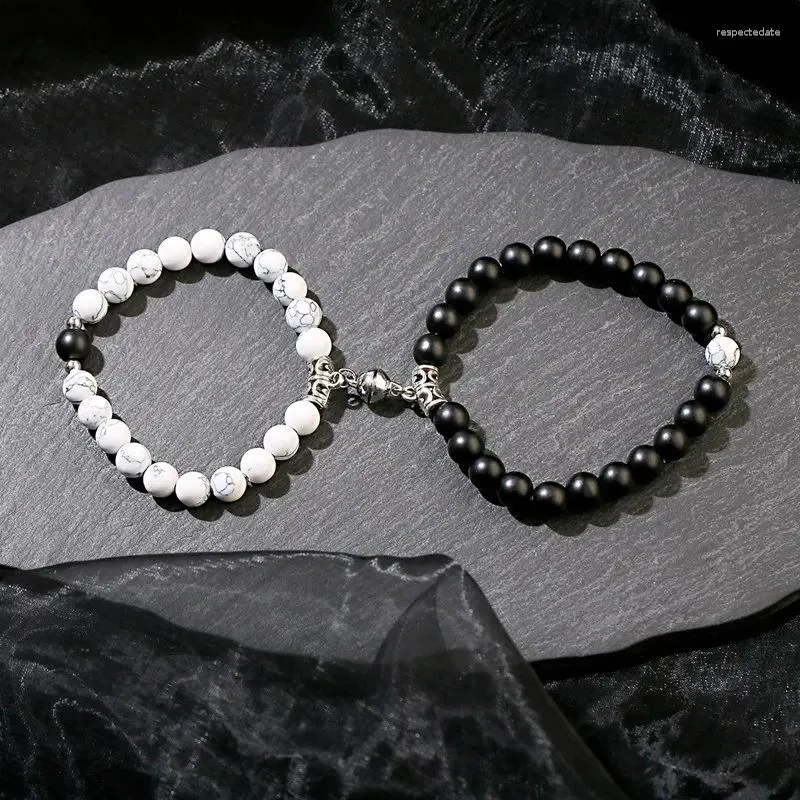 Strand 2pcs/set Couple Jewelry Natural Stone Beads Yoga Charm Braided Bracelet Fashion Magnet Lover Pulseiras Masculina