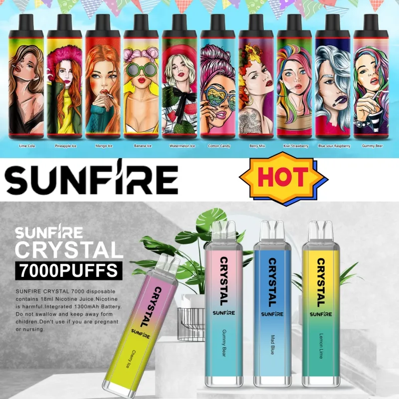 Auxédia Sunfire 7000puffs 8000 9k 9000 2% 5% Kits de cigarros de caneta descartável opcional de vape e cigarros de cigarros de 18 ml 1300mAh Bateria pré-preenchida Puff 10k Vapor