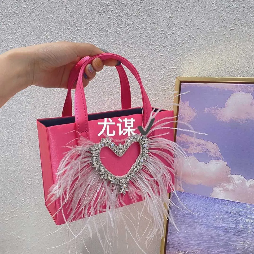 Evening Ostrich Hair Love Water Diamond Silk Small Square Bag Shiny and Stupid Box Bag Handheld Crossbody Bag 231102