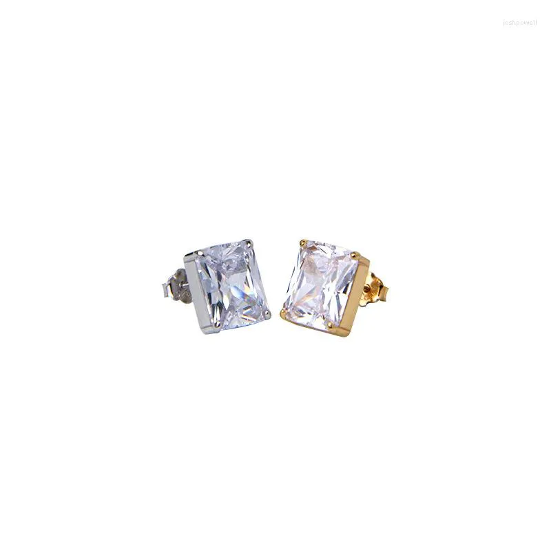 Boucles d'Oreilles Créoles Petite Personnalité Tempérament Simple Diamant Carré Zircon Femme Argent Sterling 925