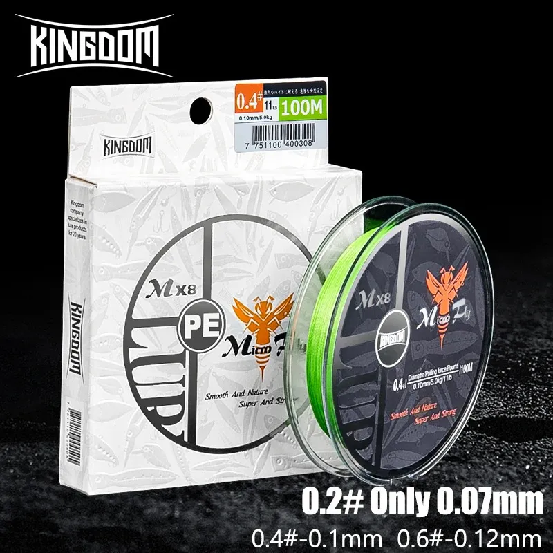 Gevlochten lijn Kingdom Microfly 4 strengen Gevlochten PE Vissen 0 2 0 4 0 6 100m 9 12 LB Hoge kwaliteit Casting Far Carp Wire Tackle 231102