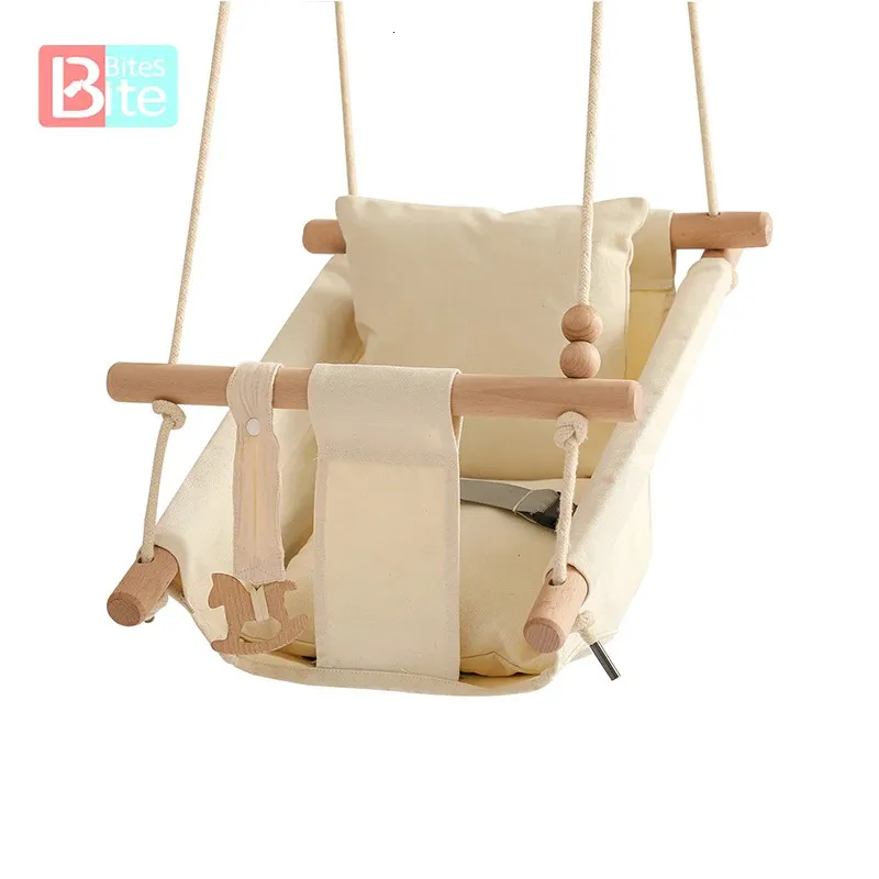 Swings Jumpers Bouncers Baby Swing Chair Canvas Hanging Wood Children Baby Rocker Toy Safety Outsing Stol Toy Rocker For Children 231101