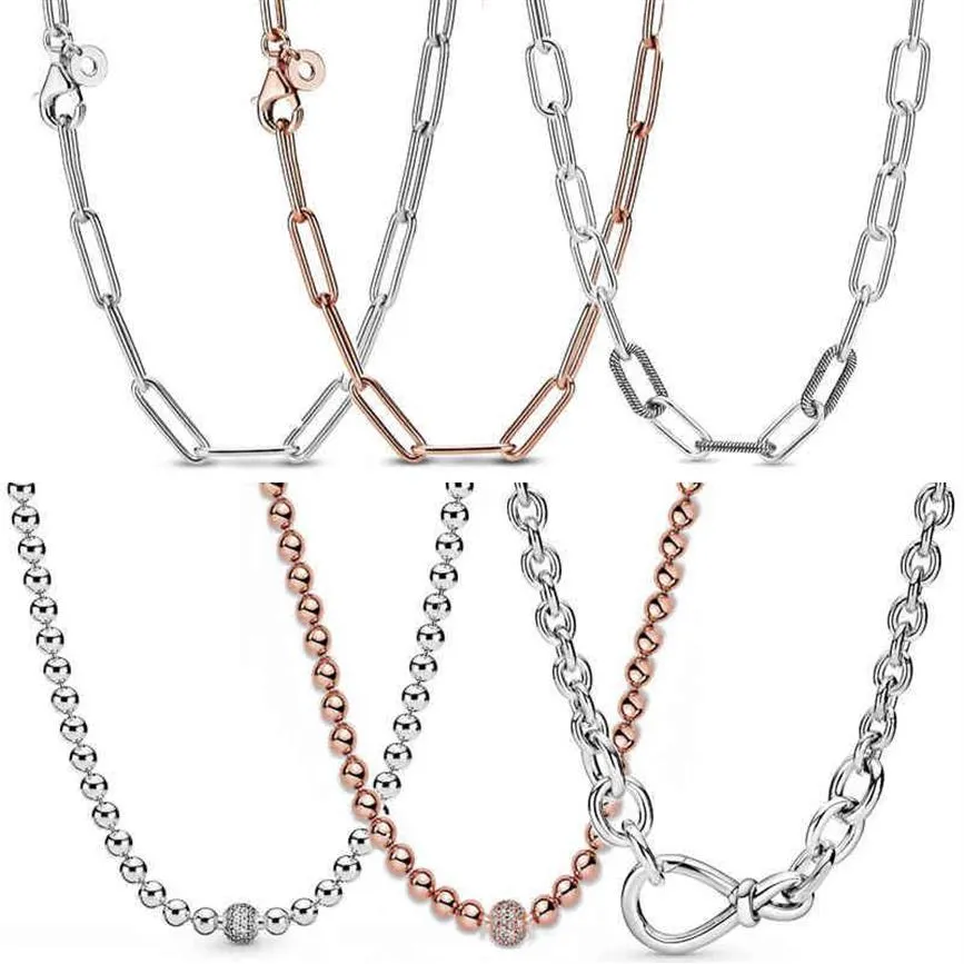 925 Sterling Silver Chunky Infinity Knot Bead Pave Me Link Snake Chain Gliding Halsband för populära charm DIY -smycken213w