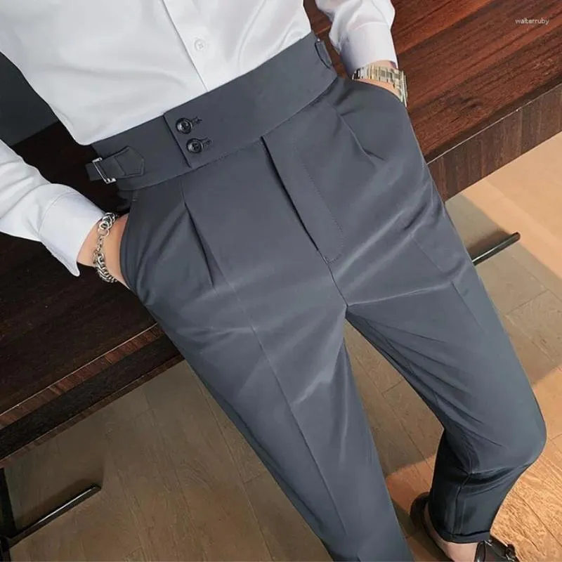 Costumes pour hommes 2023 Design Hommes Taille Haute Pantalon Solide Angleterre Business Costume Casual Pantalon Droit Slim Fit Bottoms Blanc Vêtements 29-36