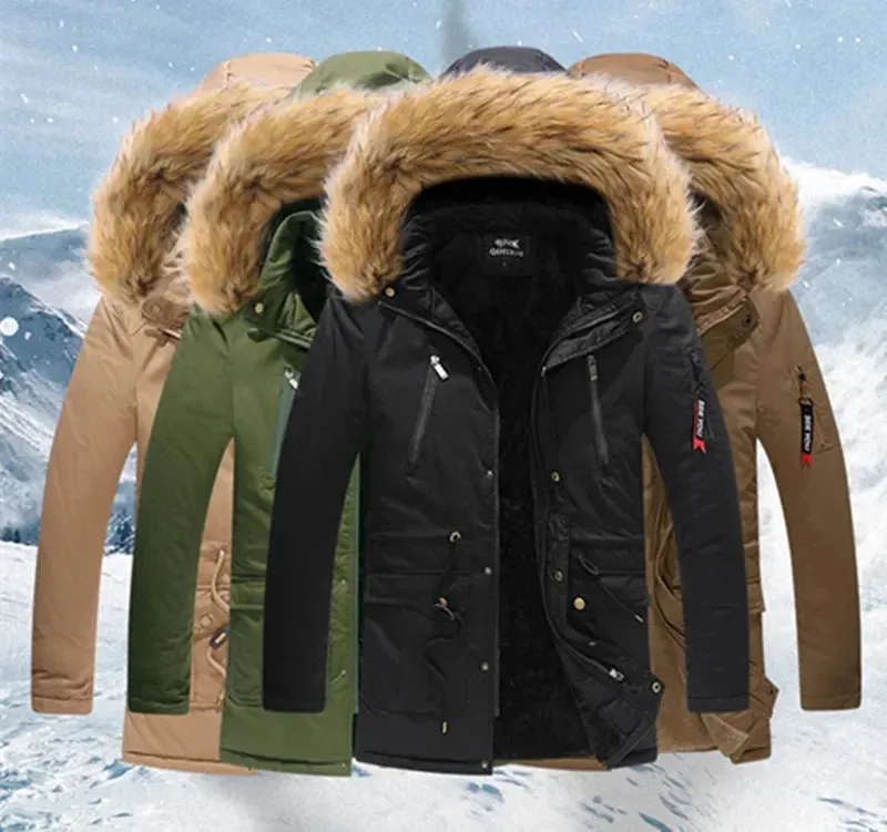 Men's Down Parkas 2024 Winter Jackets Thick Hooded Fur Collar Parka Men Coats Casual Padded Mens Male Clothing 231101