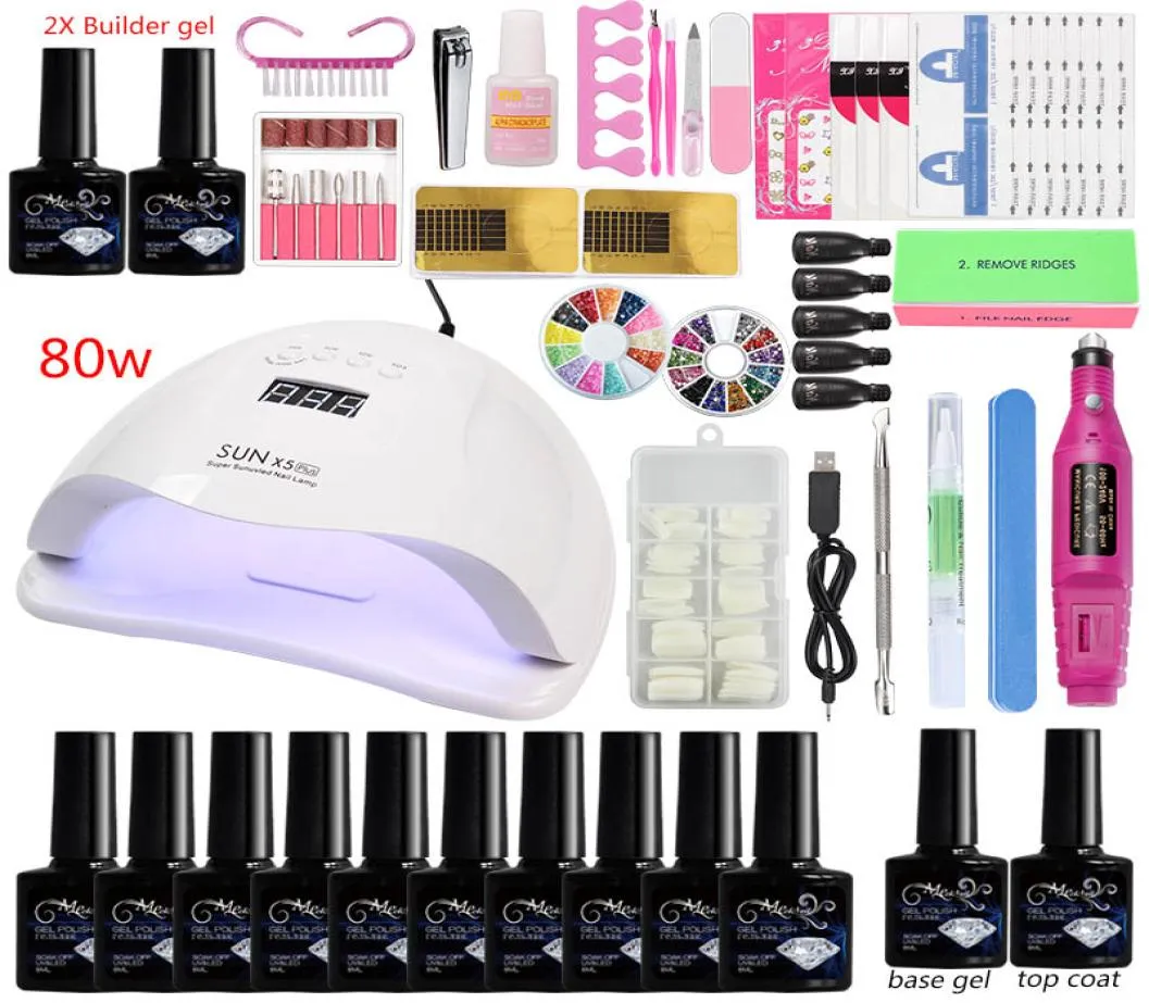 Kit per nail art Set per manicure Specchio professionale in polvere Glitter Salon 36W48W80W Lampada 10 colori Vernice gel con5754109