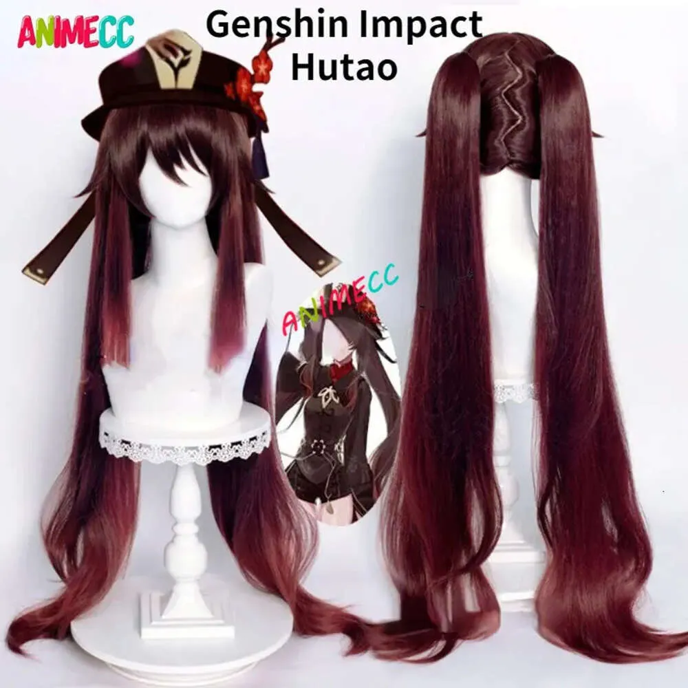 Genshin Impact Hutao Cosplay perruque Anime jeu Hu Tao Style chinois accessoires de déguisement accessoires de chapeau d'halloween perruque de noël + bonnet de perruque cosplay