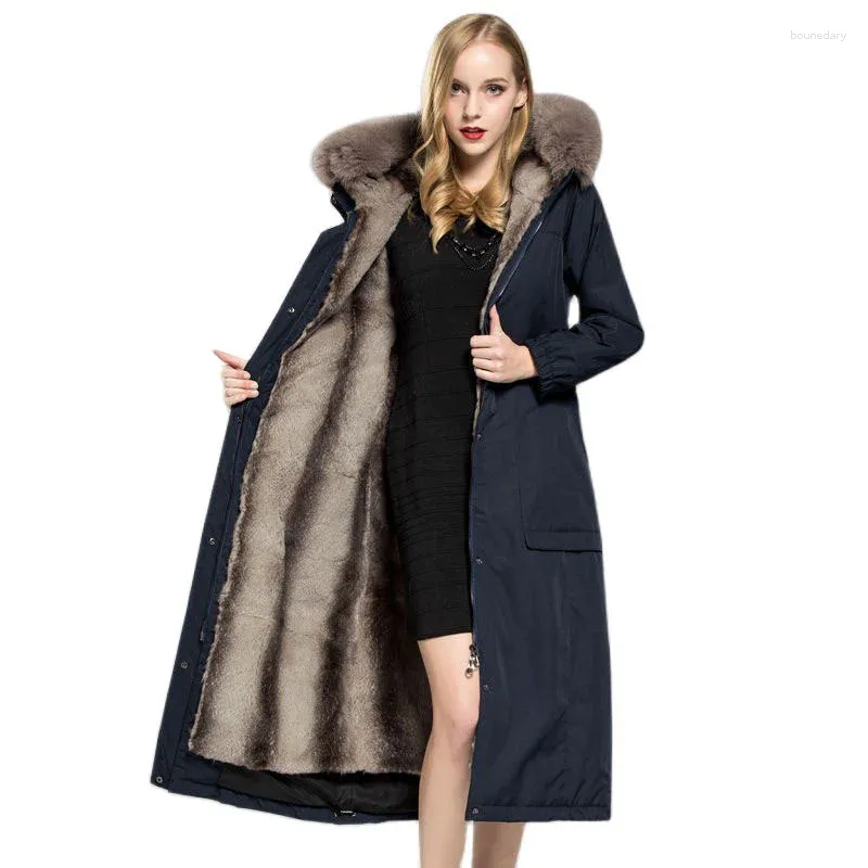 Kadın Trençkotları Güzel Kış Ceket Kadın Moda Parker Kadın Çıkarılabilir Büyük Yaka Kapşonlu Uzun Kalın Sıcak Parkers