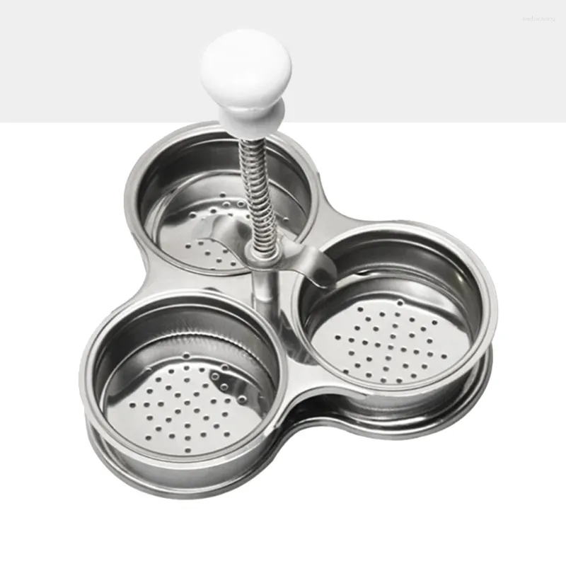 Dubbla pannor tre rutnät rostfritt stål äggtoppning spottkorg ångkorg för spisetop matlagning kök (silver)