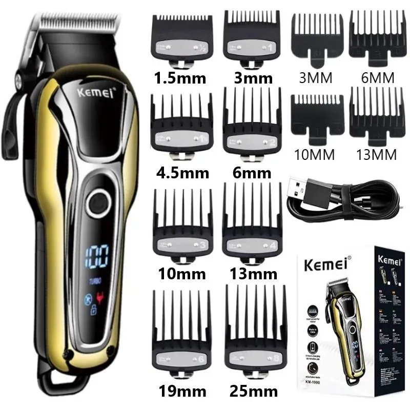 Hair Trimmer KM-1990 Clipper Electric Hair Trimmer For Men Electric Ghaver Professional Męska maszyna do cięcia włosów Bezprzewodowa fryzjer 231101