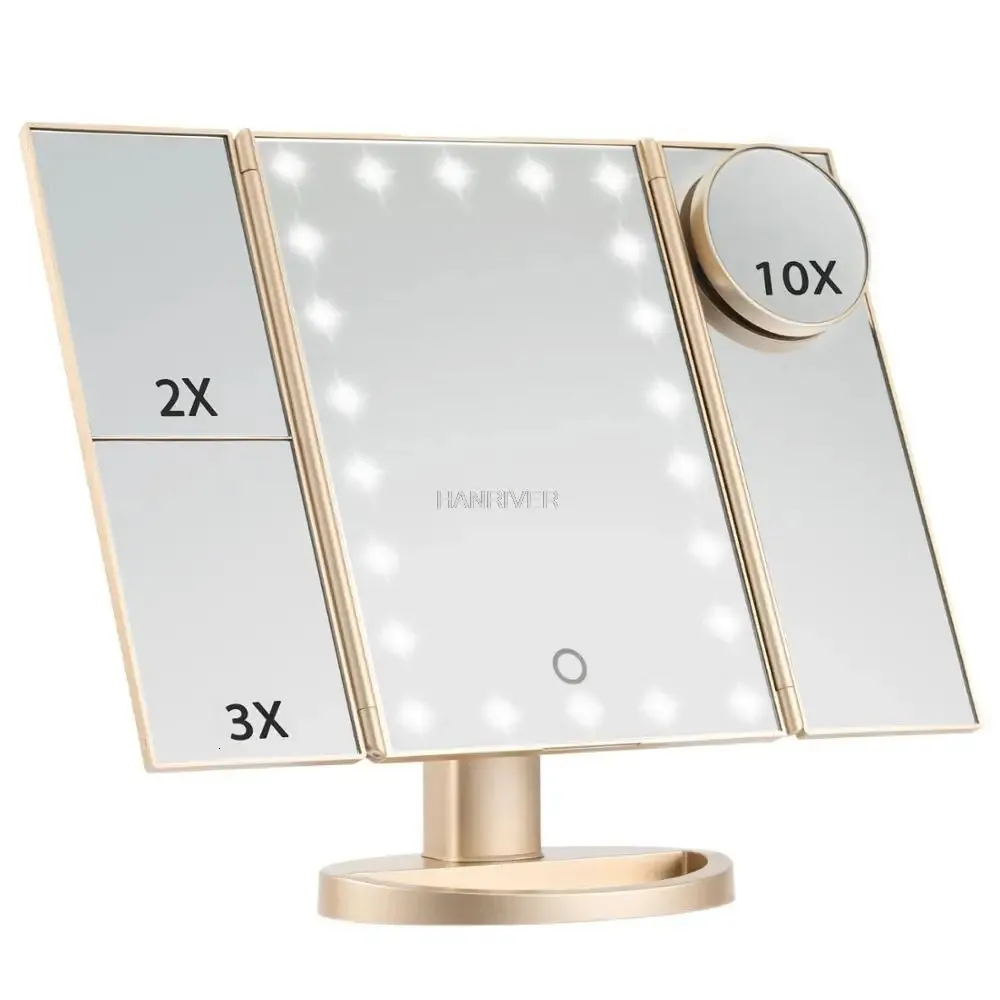 Kompakta speglar 22 Lätt makeup spegel bordsskrivbord makeup led pekskärm 1x/2x/3x/10x förstoring speglar skåp high definition kosmetisk spegel 231102