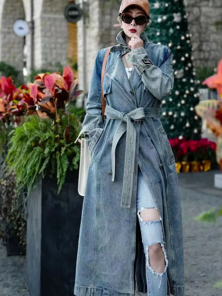 Womens Trench Coats Automne et hiver Denim Long manteau manteaux femme hiver luxe femmes manteaux en offre femmes manteaux vestes Trench Coat femme 231102