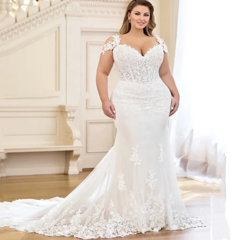 2023 Abiti da sposa a sirena lunga bohémien Applicazioni in pizzo Plus Size Corsetto avorio Abiti da sposa Boho Beach Tulle Estate Vestido De Novia