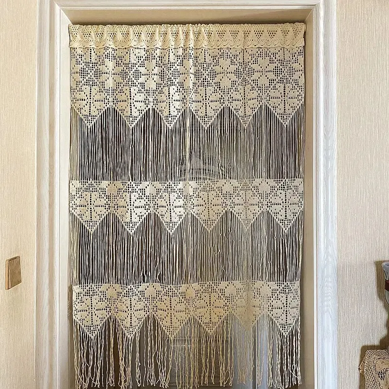 Rideau 1 pièce, rideaux de porte en Crochet rhomboïde avec cloison à franges, pour salon, décoration de la maison, 95cm de large x 150cm de hauteur, 231101