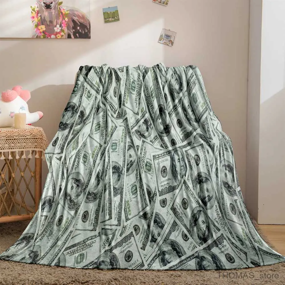 Flannel Dollar Bill Money Plush Sage Green Throw Blanket