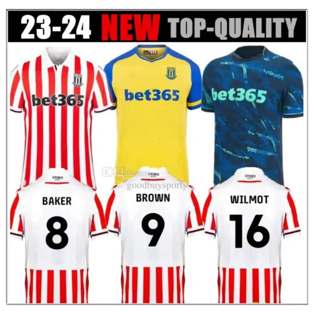 QQQ8 23 24 Stoke City Mikel Campbell Soccer Jerseys Smith Fletcher Powell Brown Clucas Home Kits 2023 2024 Lewis Baker Men Kids Kit