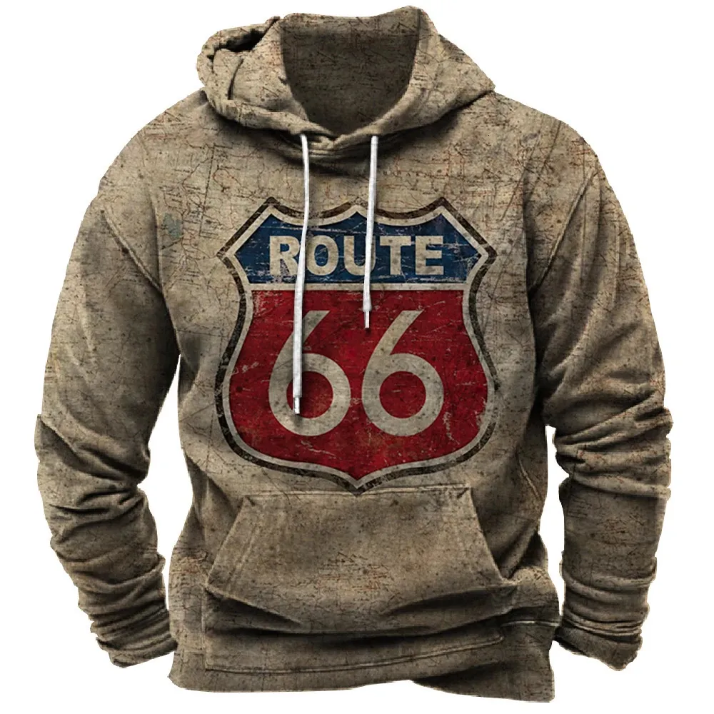 Mens Hoodies Sweatshirts Autumn Vintage Hoodie Oversized Clothing Route 66 Cycling Jacket Street Fashion Sweatshirt Long Sleeves For Men 231101