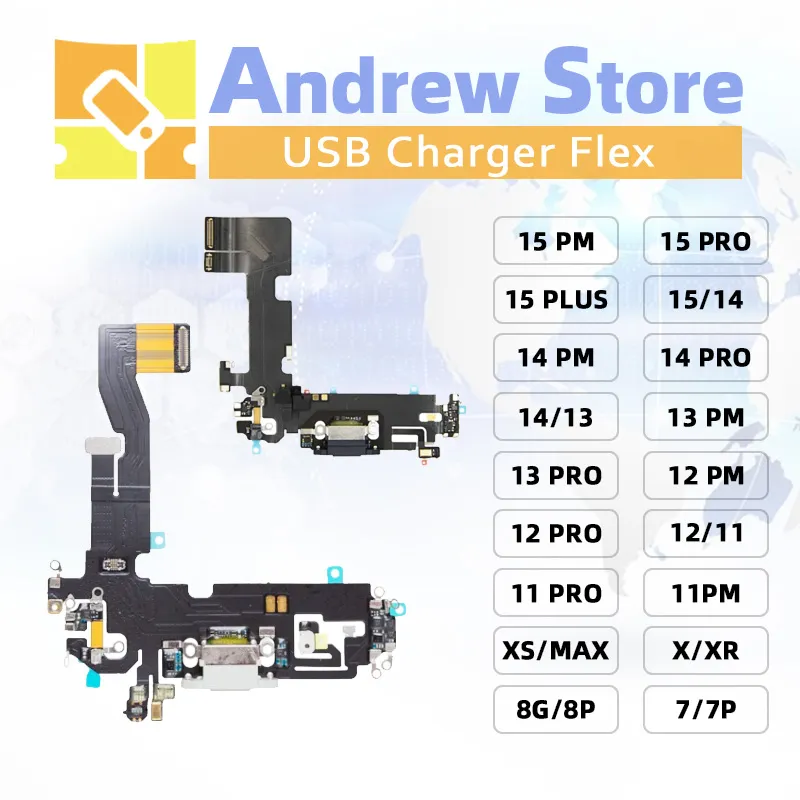 Laddare flexkablar för iPhone 15 14 13 12 Pro Max 11 X XS XR 8 7 Plus laddningsdata USB Dock Connector