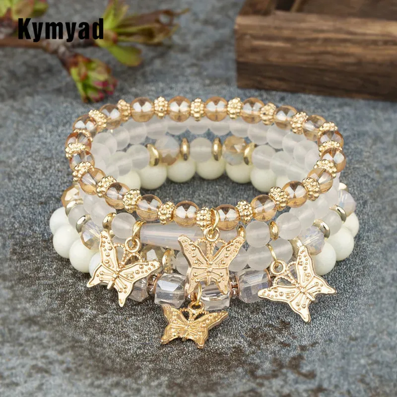 チャームブレスレットkymyad boho jewelly jewelly cold for women for gold color butterflyタッセルレディースハンドセット231101