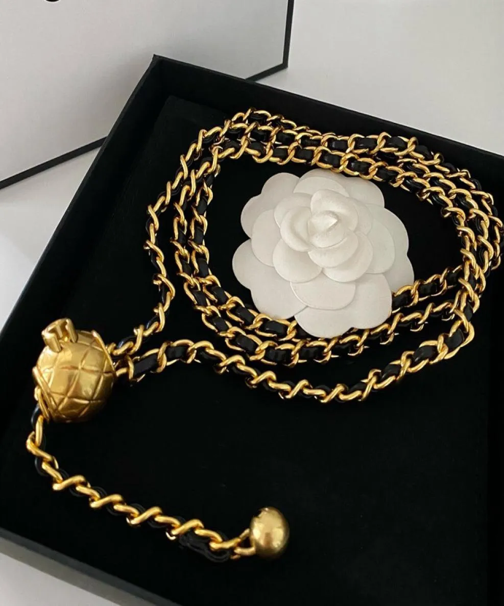 Runway Vintage Belt Necklace Sheepskin Famous Brand Ball Necklace Waistband Decorative Marked Logo Gold Link Chain Waist Chain Bel2538980