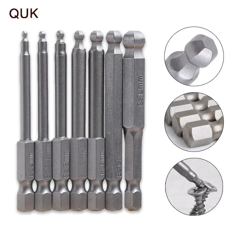 Hand Tools QUK Magnetic Screwdriver Bit Drill Set 7 Pcs Precision 1/4 Inch Joint Ball-End Electric Pneumatic Driver Drilling Repair Tool