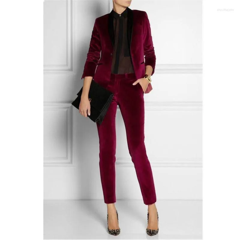 Kvinnors tvåbitar byxor Kvinnor passar klänning Velvet Ladies Business Office Tuxedos Formella arbetsslitage Fashion Suit Jacket