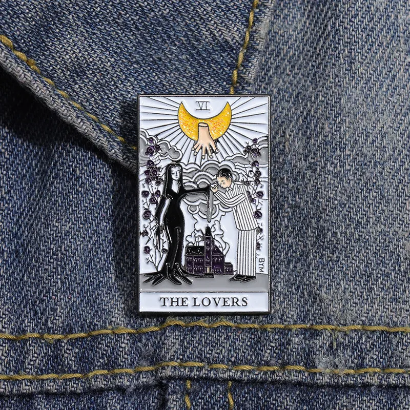 The Lover Tarot Card Shaped Enamel Brooch Pins Set Aesthetic Cute Lapel Badges Cool Pins for Backpacks Hat Bag Collar Diy Fashion Jewelry Accessories