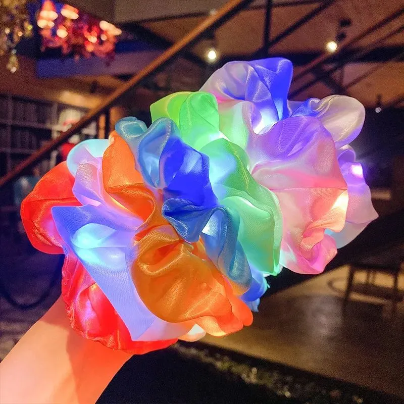 Luminous Scrunchies LED Fryzjen Kucyk Ponytail Uchwyt Dziewczęta Elastyczne satynowe jedwabisty jedwabisty krawat włosy do włosów akcesoria