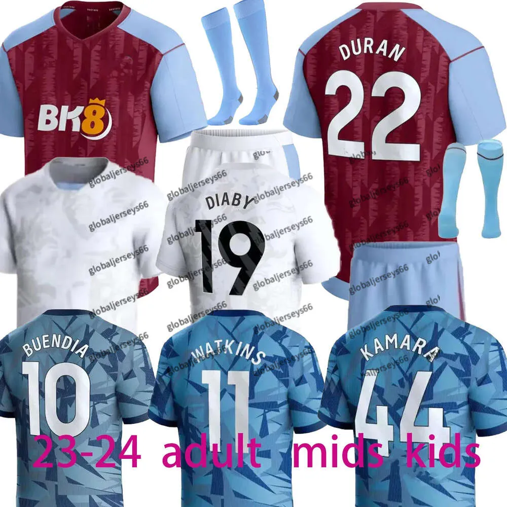 23 24 Soccer Jerseys Kids Home 2023 2024 Aston Villas Football Shirt Away Third Camisetas MINGS Mcginn BUENDIA WATKINS Black Goalkeeper _Jersey